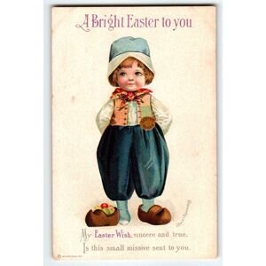 Easter Postcard Ellen Clapsaddle Dutch Boy Painted Eggs In Wooden Shoe Ser 411